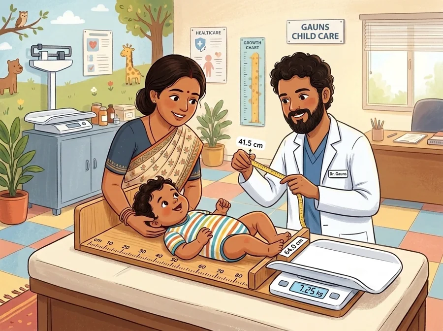 Illustrated child growth measurement visit