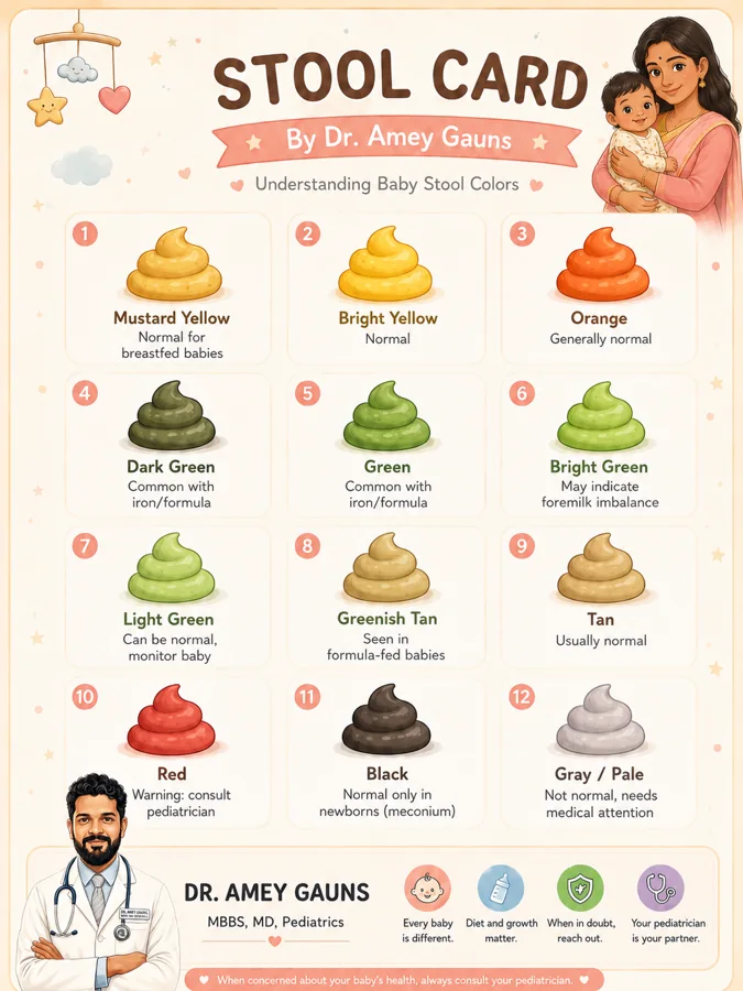 Baby stool colour guide with common and warning colours